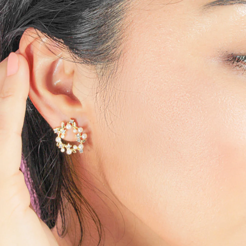 Aretes Corona de Laurel con Perlas - Image 4