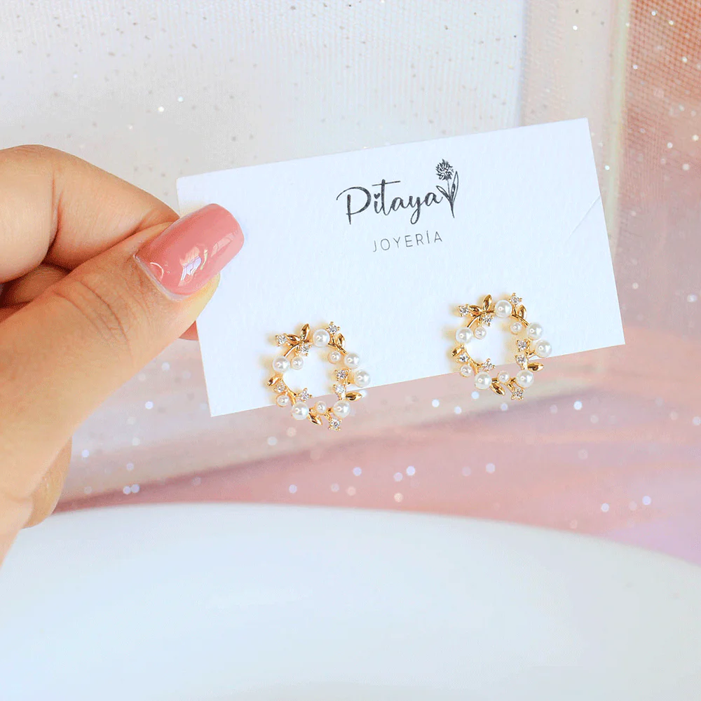 Aretes Corona de Laurel con Perlas - Image 5