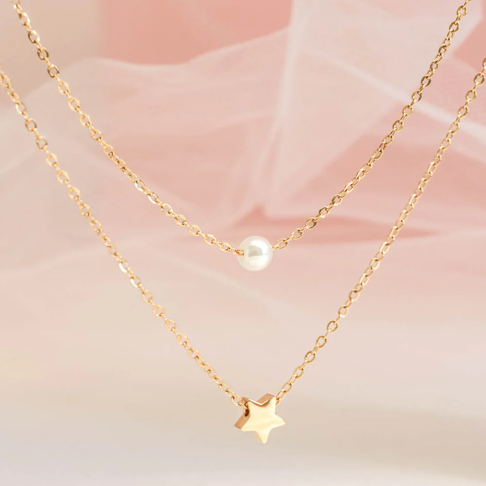 Collar Doble Estrella y Perla - Image 4